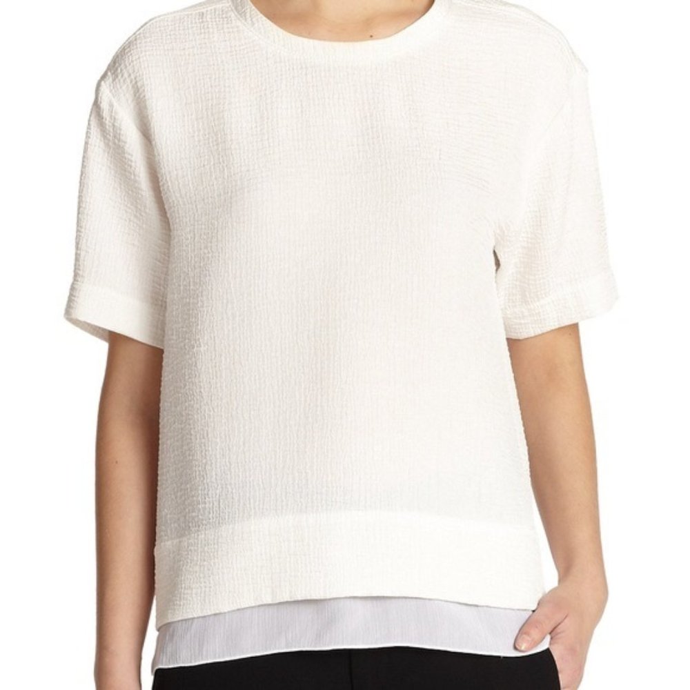 Helmut Lang Chiffon Silk Layered Blouse - Cream/Champagne - size Medium